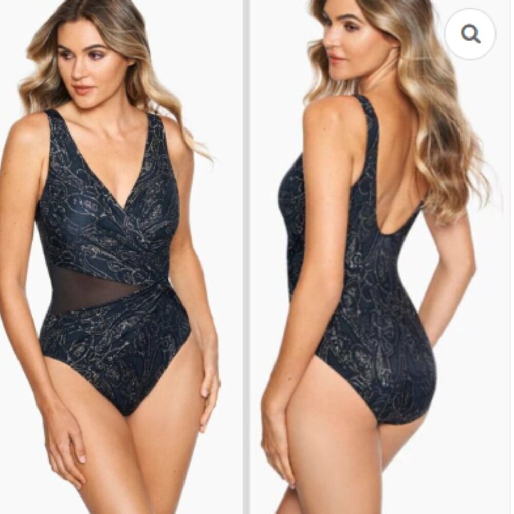 Miraclesuit Black and Gold One Piece Swimsuit - Size 10